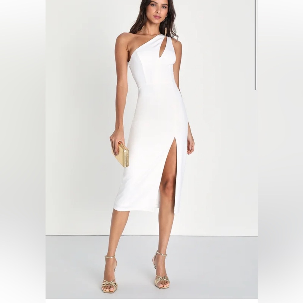 Cocktail White One Shoulder Midi Dress